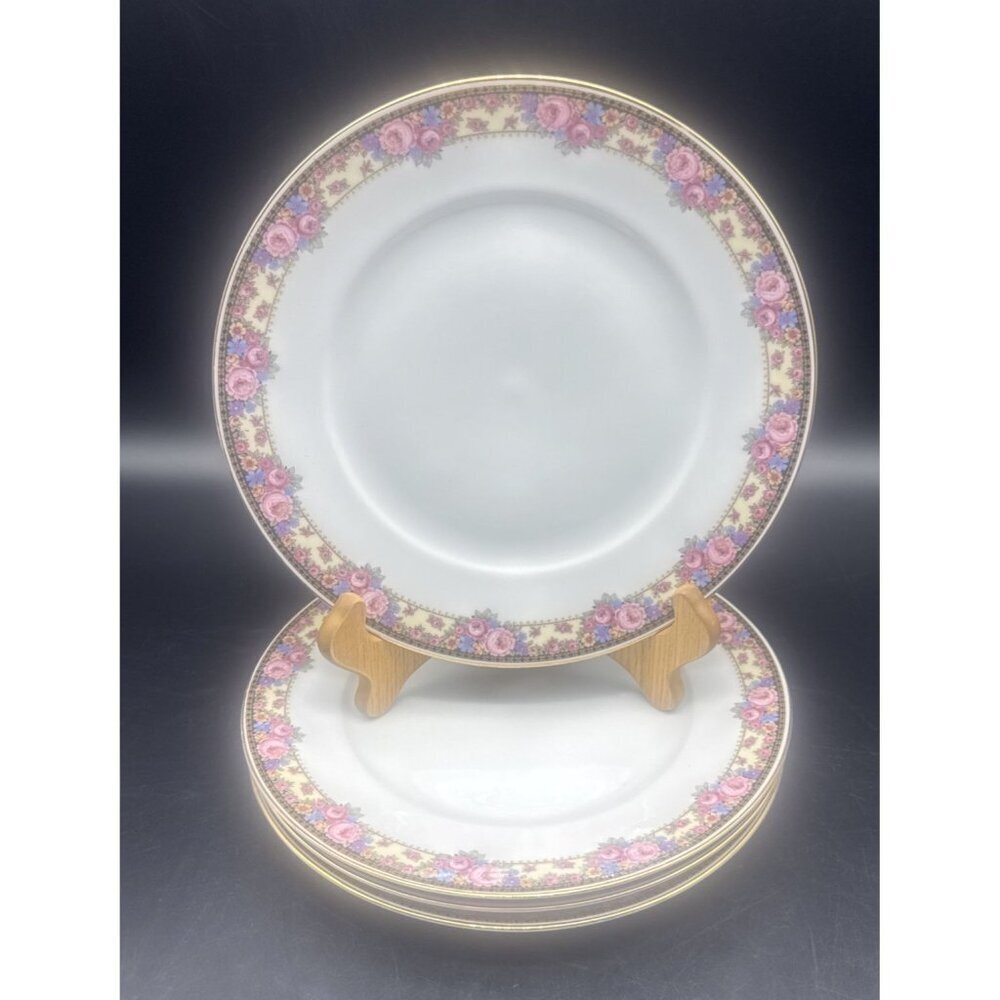 Edelstein Bavaria 2471 White Pink Floral Gold Edge 10” Dinner Plates Set Of 4‎